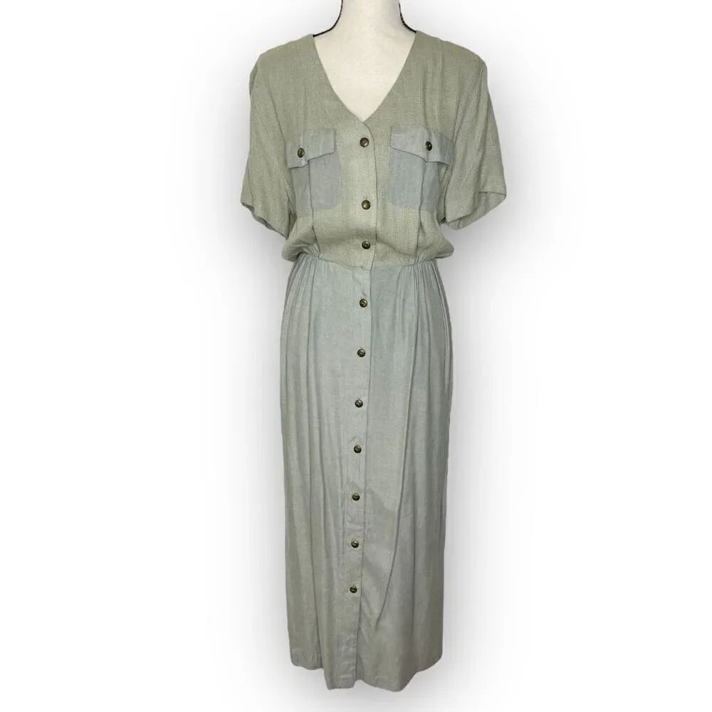 Vintage Ms Choice California Shirt Maxi Dress Green Button Up Women’s Size 12